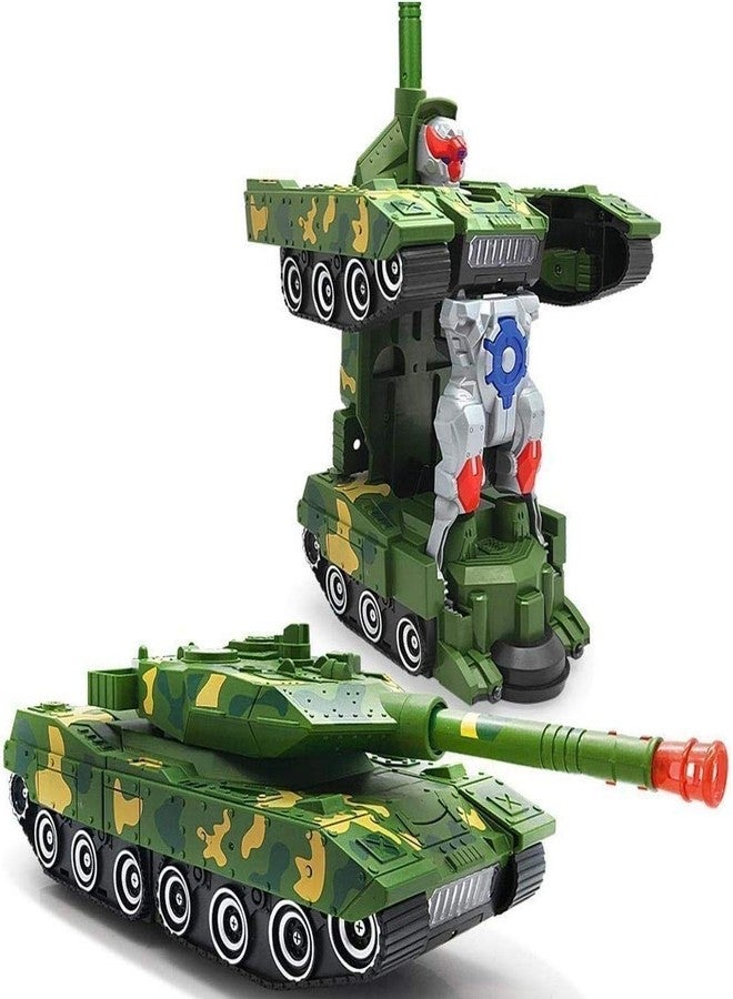 iChoice Green Combat Tank Transform Robot Toy with Light & Music, Automatic Transforming Robot Tank Toy for Kids with Bump Function - Image 1